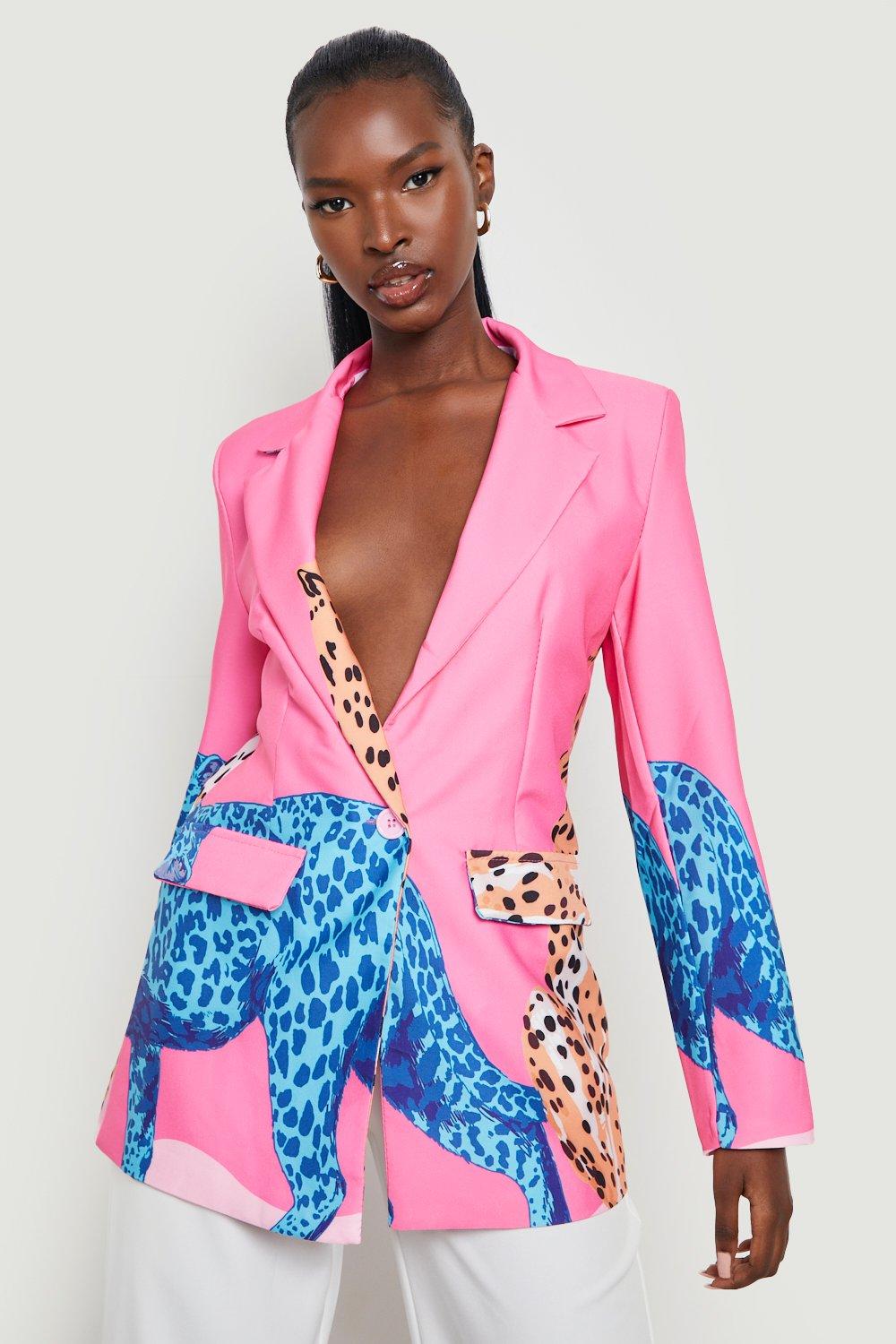 Boohoo leopard print blazer clearance